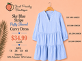 Sky Blue Striped Puffy Sleeve Curvy Dress
