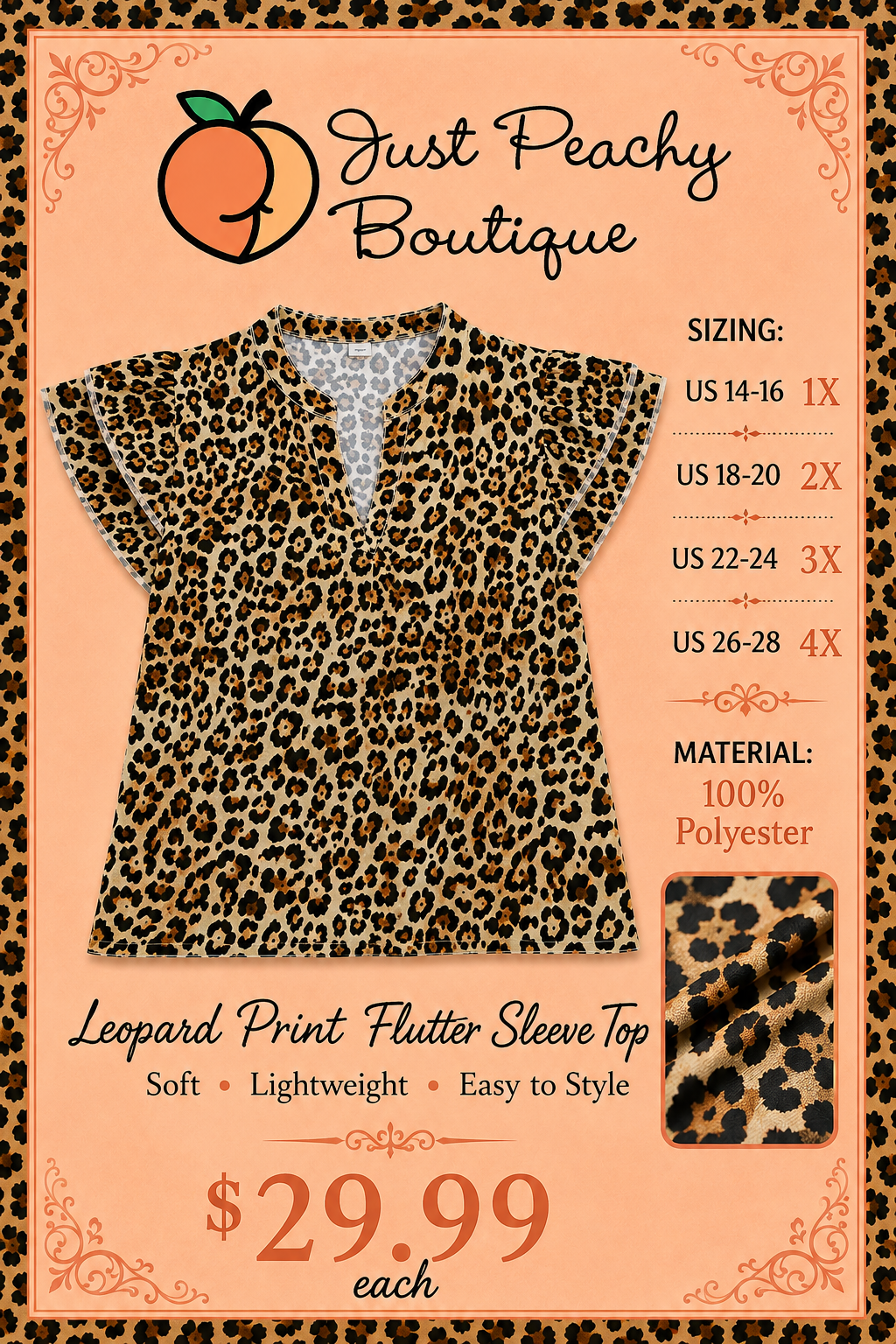 Leopard Print Plus Size Sleeve Top