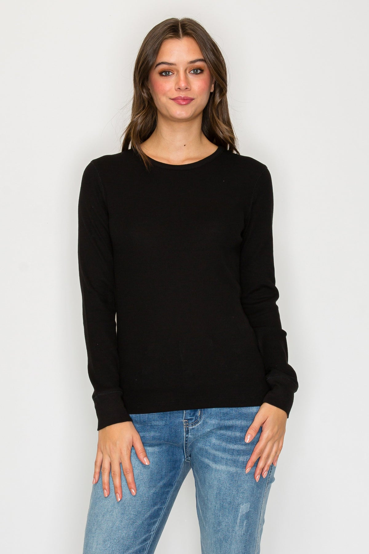 Long Sleeve Round Neck Thermal Top  BLACK