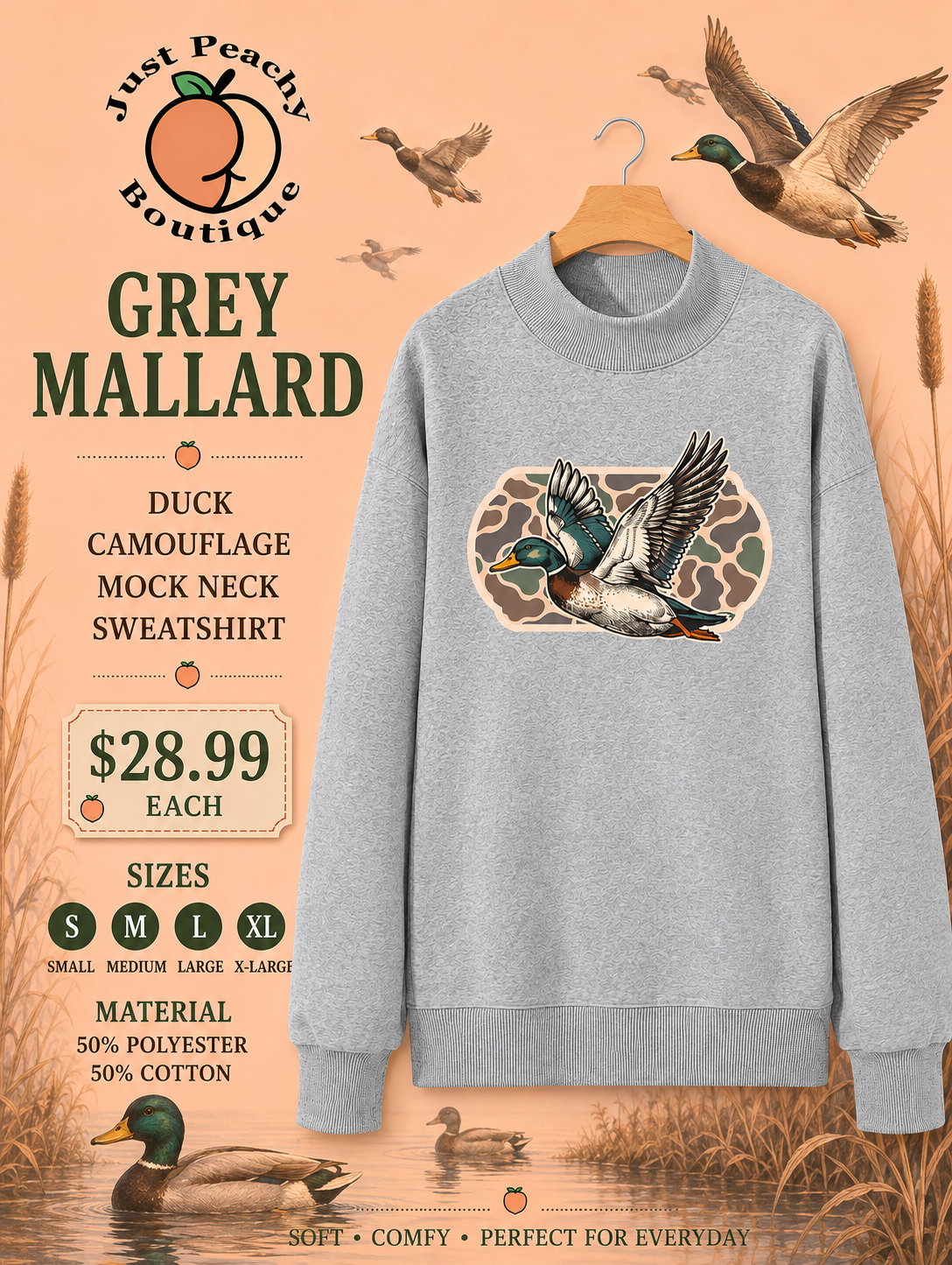 Grey Mallard mock neck sweatshirt