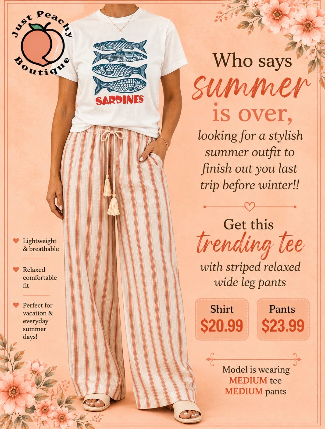 Stripped Relaxed Wide leg Linen Pants