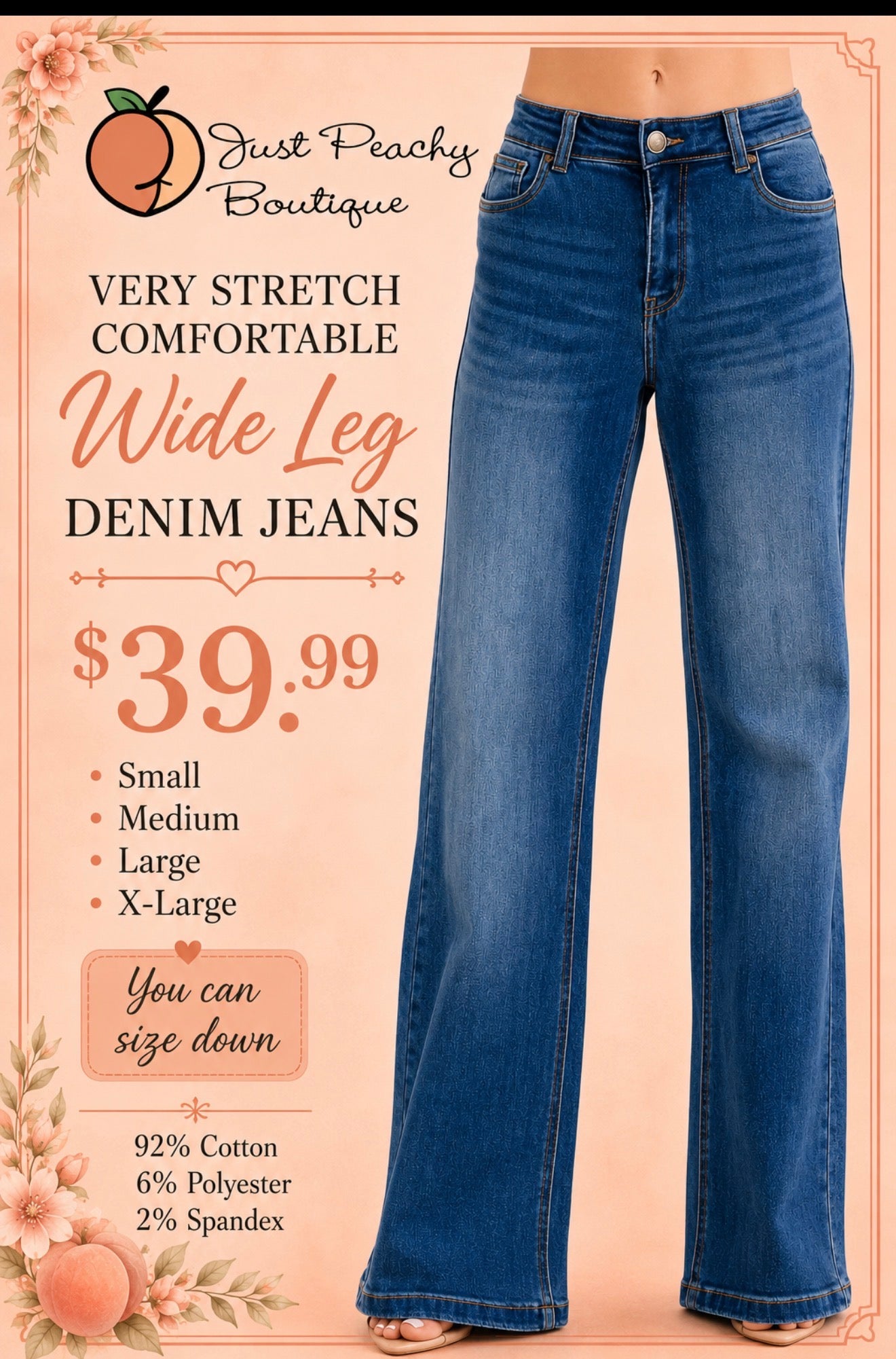 Very strechy comfortable wide leg denim jeans