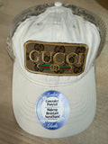 GUCCI patch-Women's Washed Mesh-Back Cap-vanilla/longhorn/khaki