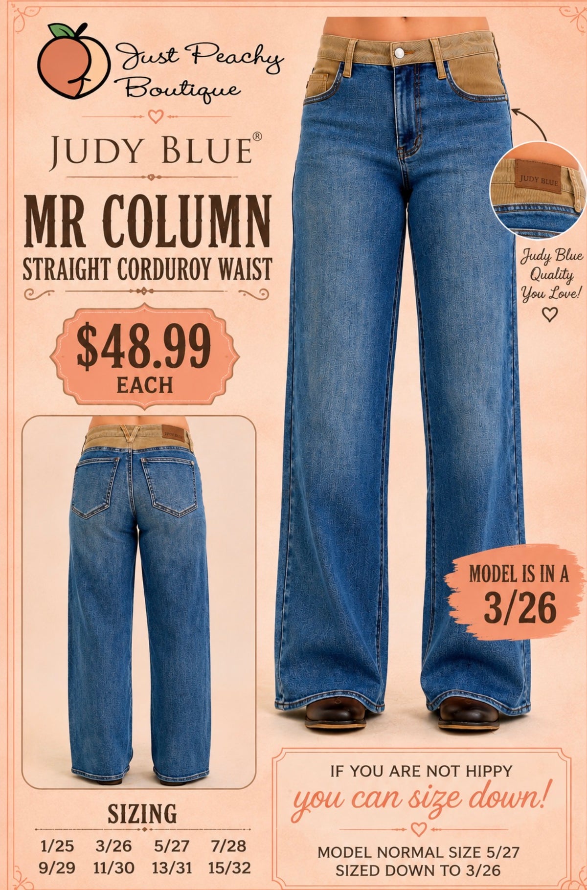 Judy Blue Mr Column Straight With Corduroy Waist