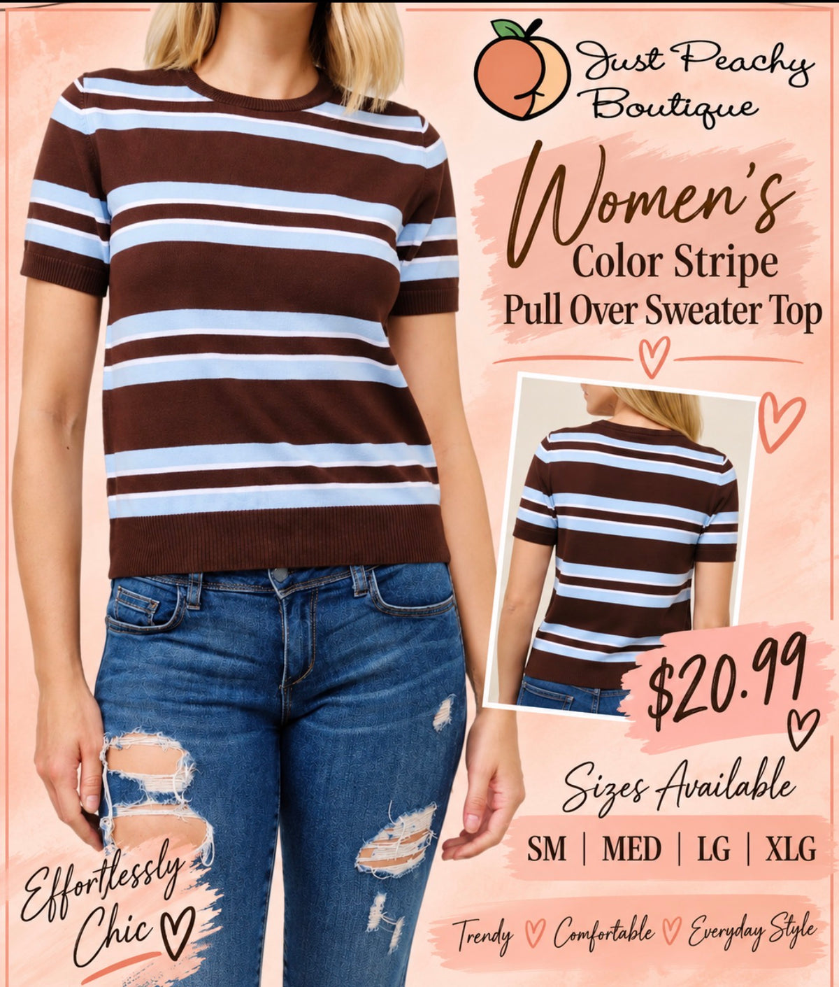 Cielo Women's Color Stripe Pull Over Sweater Top