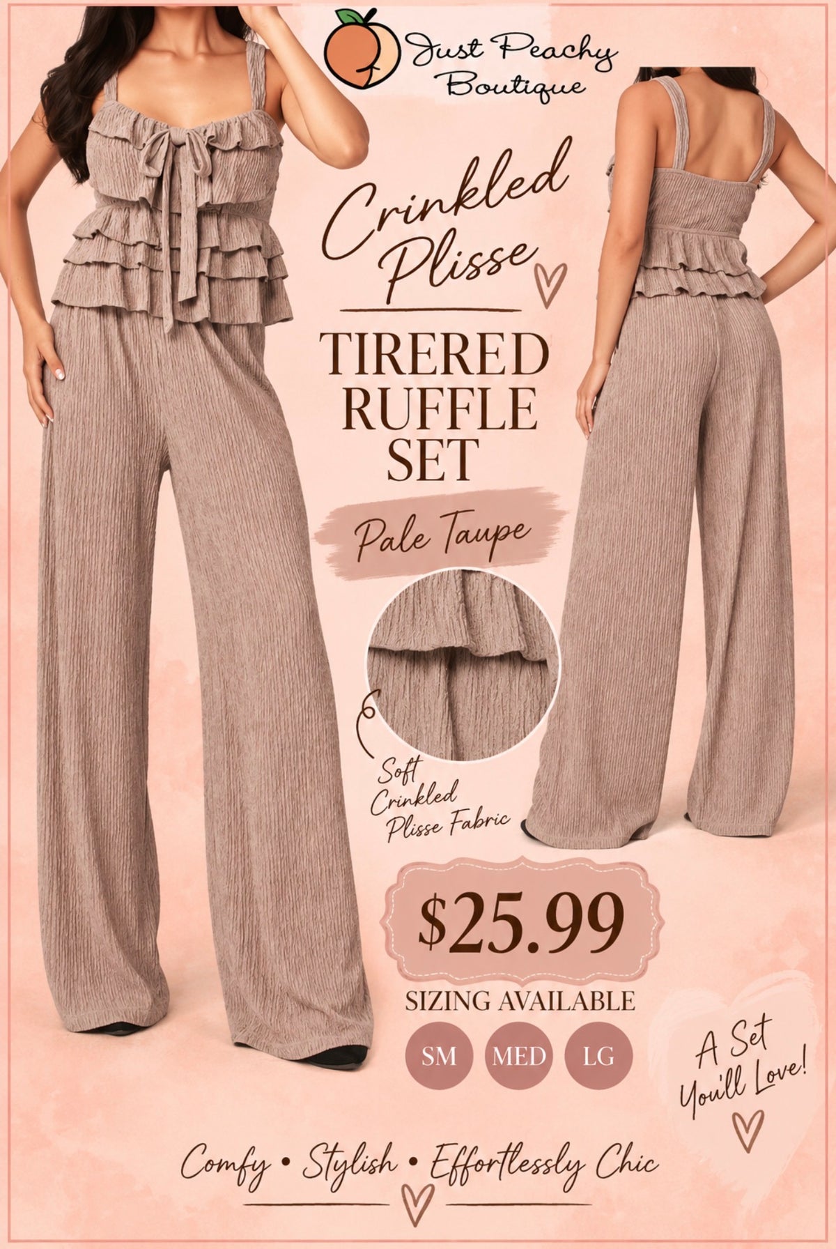 Crinkled Plisse Tiered Ruffle Set