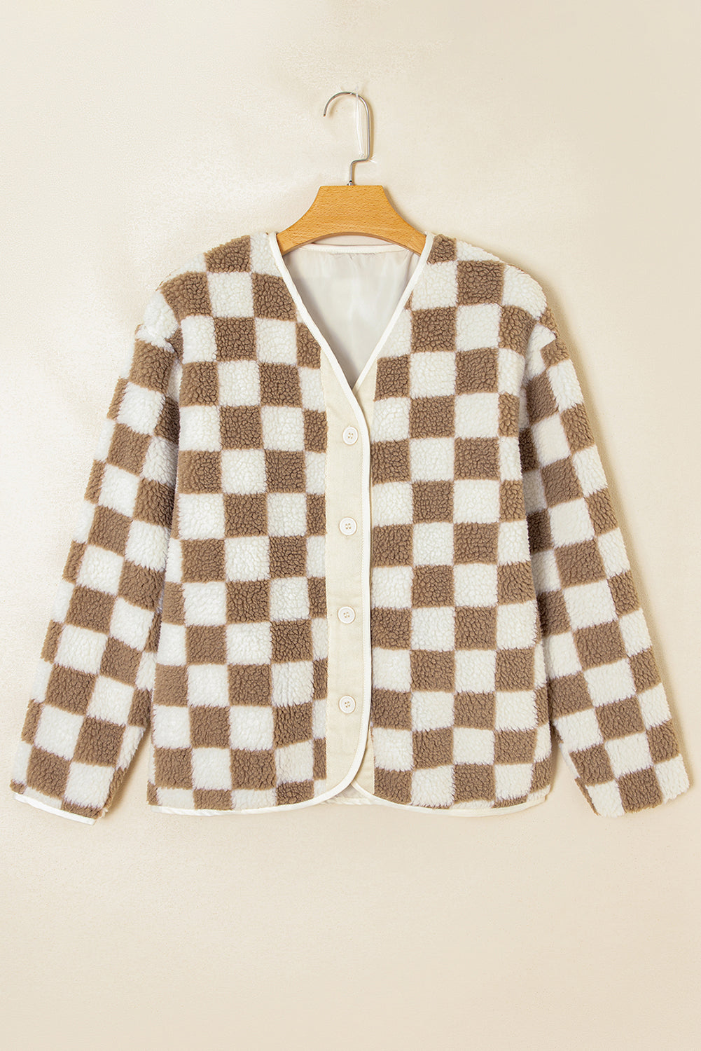 Brown checkered button front chunky jacket