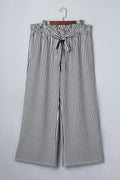 Black stripe high waisted loose straight casual pant