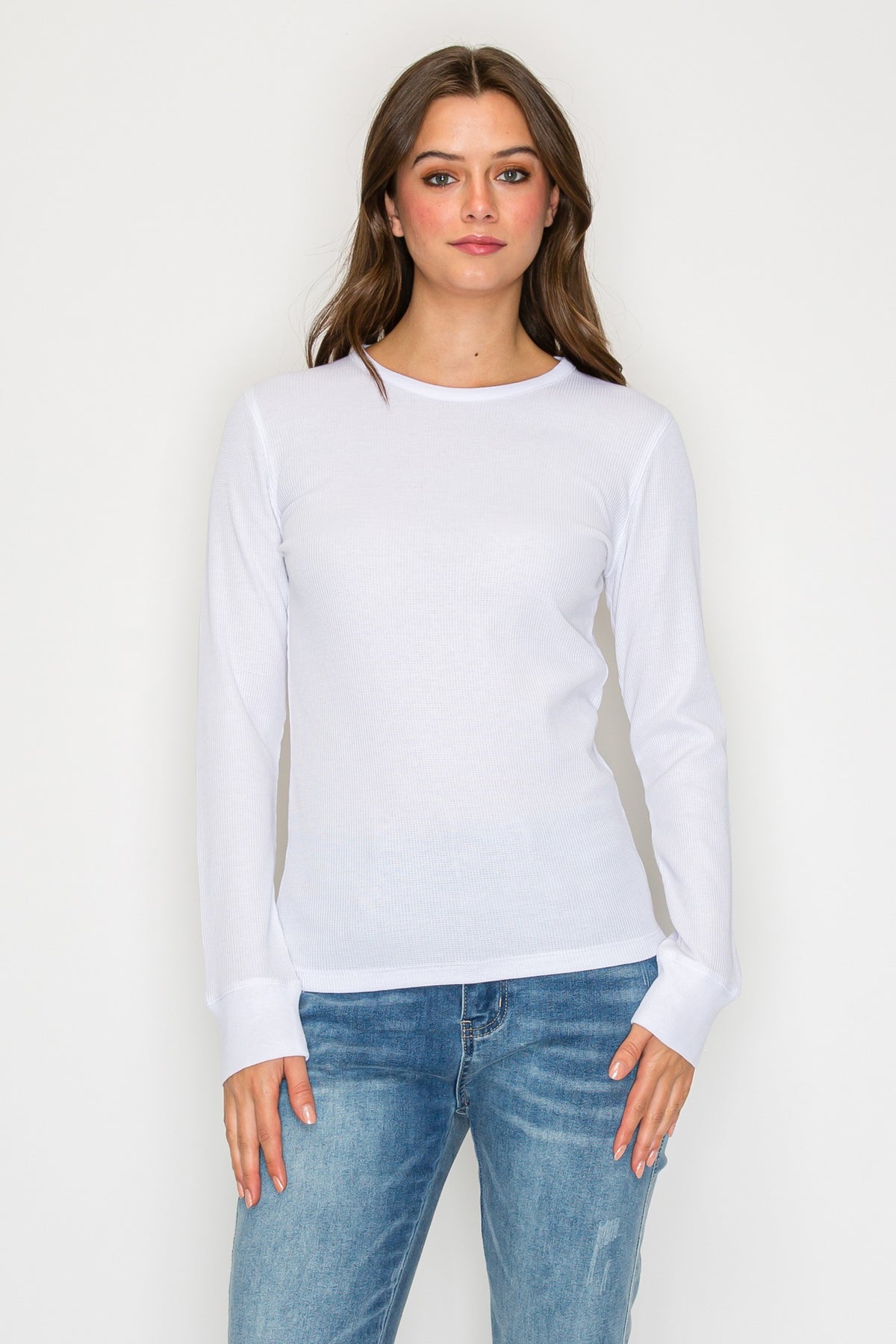 Long Sleeve Round Neck Thermal Top WHITE