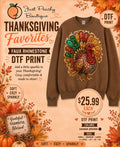 Faux rhinestone DTF print Thanksgiving turkey sweatshirt