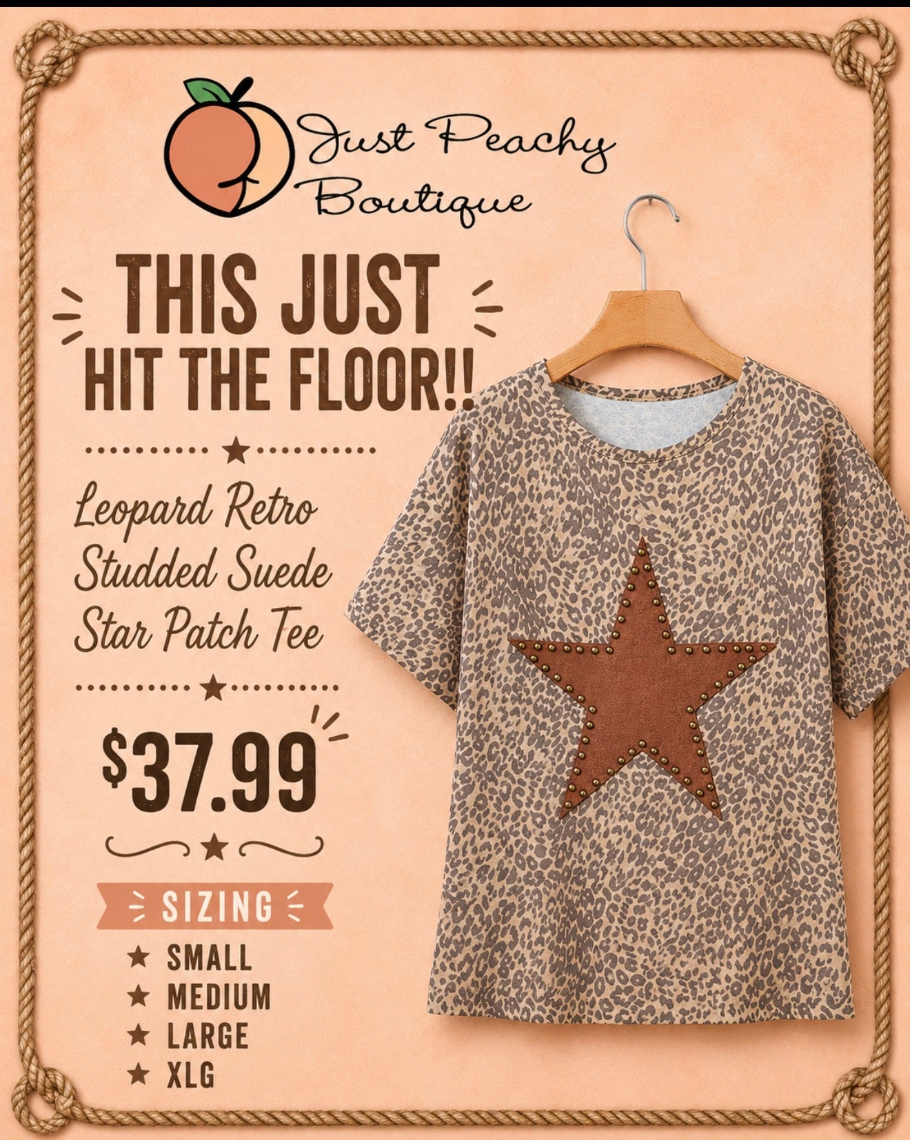 Leopard Retro Studded Star Patch Loose Tee